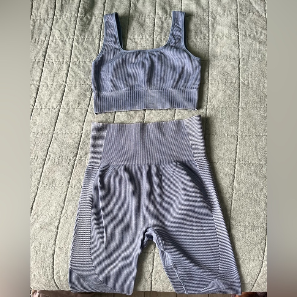 Sky blue ribbed athletic set, size S